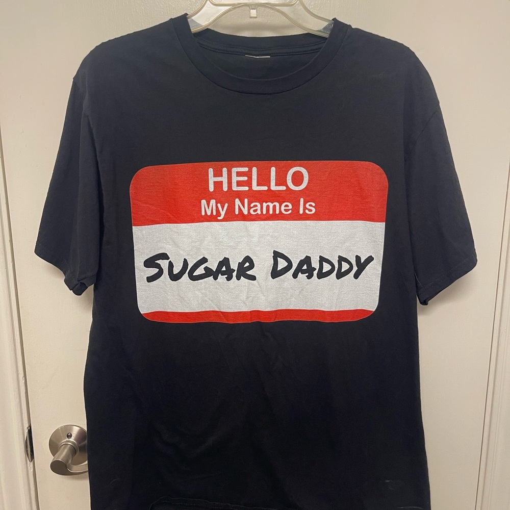Black and Red Short Sleeve Tee with Name Tag Graphic